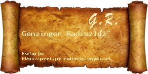 Genzinger Radiszló névjegykártya